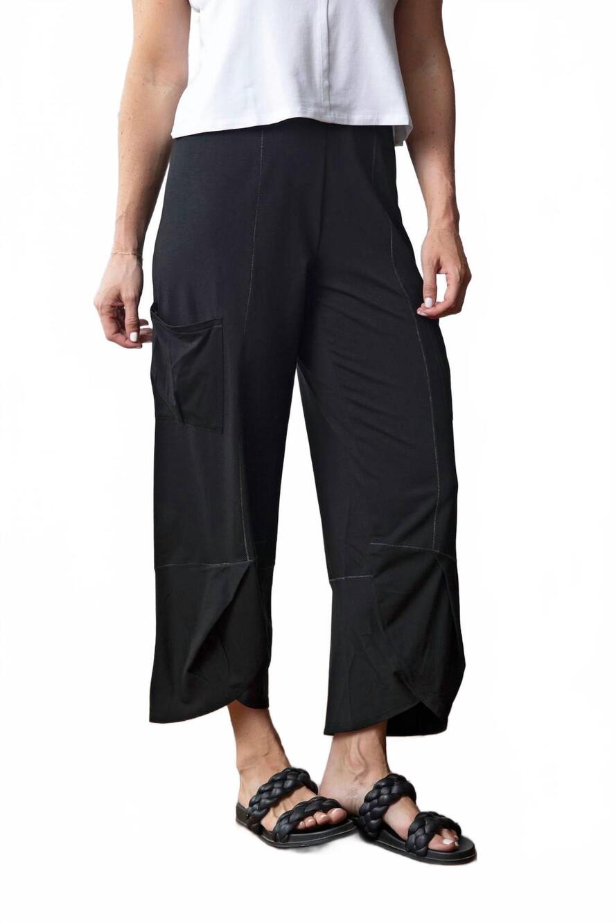 NEW OLIVIA BY HABITAT zanna tulip hem pants in black with white stitching